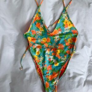 Kulani Kinis Floral One Piece in Blue and Orange